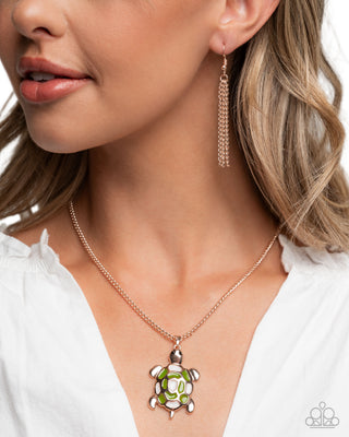 Turtle Theme - Complete Look - Rose Gold - Turtle Tale Necklace & Turtle Tradition Earrings - Paparazzi Accessories