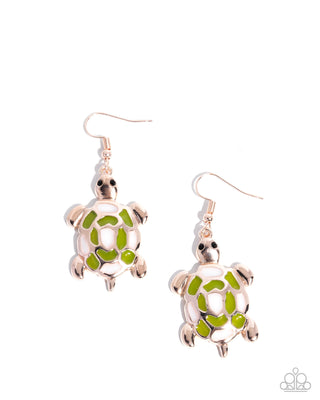 Turtle Theme - Complete Look - Rose Gold - Turtle Tale Necklace & Turtle Tradition Earrings - Paparazzi Accessories