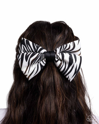 Zealous Zebra - White - Oversized Animal Print Paparazzi Hair Bow