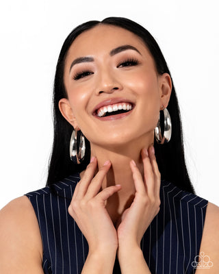 Gravity Generosity - Silver - High Sheen Paparazzi Hoop Earrings - March 2025 Life of the Party Exclusive