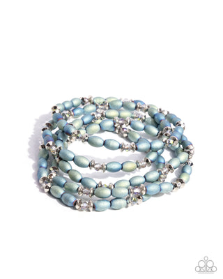 Final Impression - Green - and Blue Iridescent Brushed-Textured Beaded Paparazzi Stretchy Bracelet