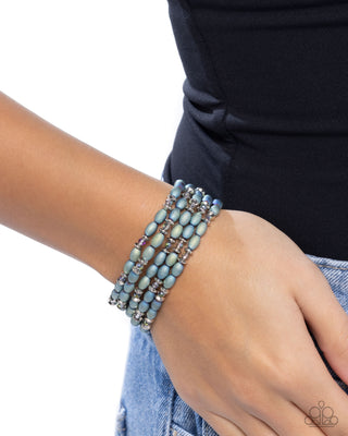 Final Impression - Green - and Blue Iridescent Brushed-Textured Beaded Paparazzi Stretchy Bracelet