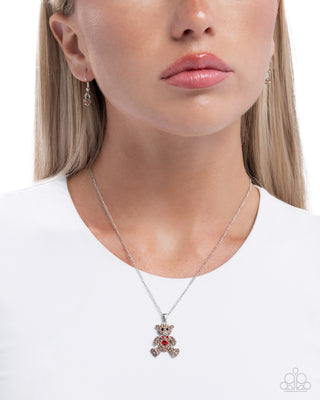 Twinkling Teddy - Multi - Rhinestone Bear Red Heart Paparazzi Short Necklace