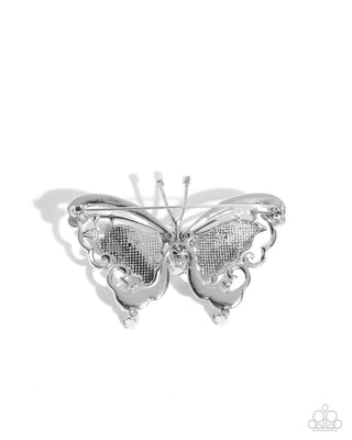 Articulate Aerial - White - Silver Butterfly Brooch