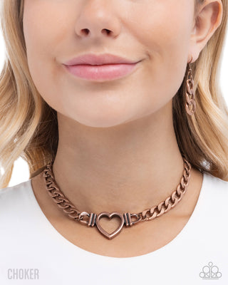 Heartfelt Hunch - Copper - Heart Curb Chain Paparazzi Choker Necklace