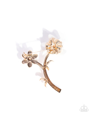 Blooming Boutonniere - Gold - White Pearl and Rhinestone Flower Paparazzi Brooch Pin