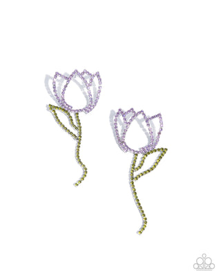 Tulip Transcendence - Purple - Rhinestone Flower Paparazzi Post Earrings