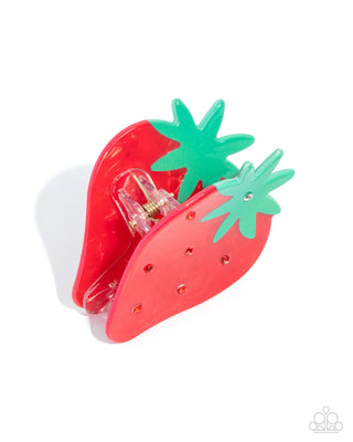 Strawberry Showcase - Red - Rhinestone Embellished Fruit Paparazzi Hair Claw Clip