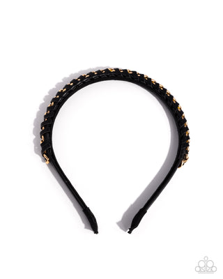 Woven Welding - Black - Leather Gold Chain Paparazzi Headband