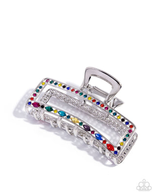 Slow It Down - Multi - Rhinestone Silver Paparazzi Claw Clip