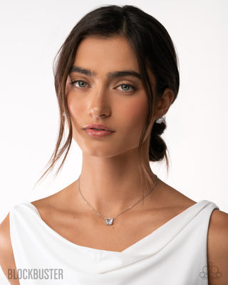GLOW Time - White - Oversized Princess Cut Gem Paparazzi Post Earrings - Blockbuster