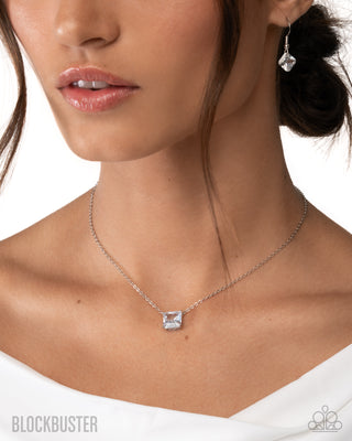Enjoy the GLOW - White - Princess Cut Gem Paparazzi Short Necklace - Blockbuster