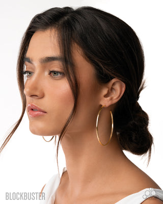 Basic Bombshell - Gold - High Sheen Paparazzi Hoop Earrings - Blockbuster