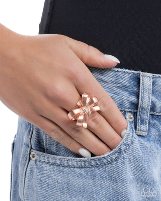 Gathered Glam - Copper - Bow Paparazzi Ring