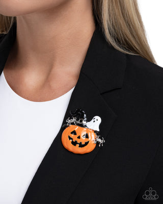 Historic Halloween - Orange - Jack O' Lantern Pumpkin Paparazzi Brooch