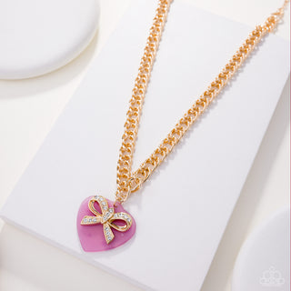 Coquette Cameo - Pink - Heart Gold Paparazzi Necklace