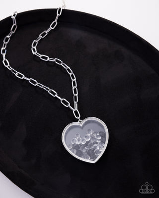 Cupid Collection - Black - Oversized Heart Silver Paparazzi Necklace