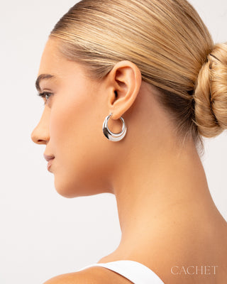 Prava - Rhodium-Plated Latch-Back Hoop Earrings - CACHET by Paparazzi