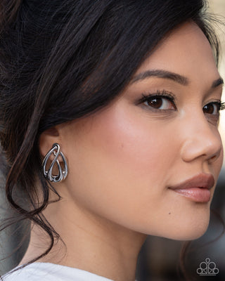 Sturdy Sheen - Silver - Layered Teardrop Paparazzi Post Earrings