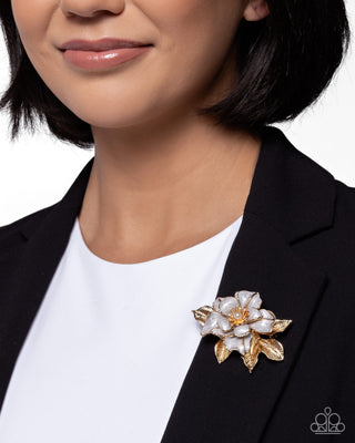Pampered Prelude - Multi - White Pearly Painted Gold Flower Paparazzi Brooch