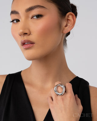 Whirl  - Size 8 - Rhodium-Plated Statement Ring - CACHET by Paparazzi