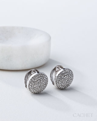 Scintillement - Rhodium-Plated & Elevated Rhinestone Hinge Hoop Earrings - CACHET by Paparazzi