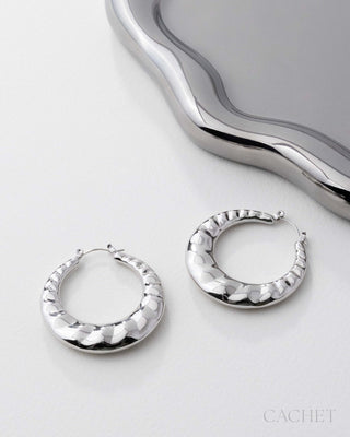 Bruyante - Rhodium-Plated Textured Hoop Earring - CACHET by Paparazzi