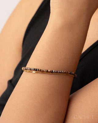 Ravissante - 18K Gold-Plated & Faceted Pietersite Stone Bracelet - CACHET by Paparazzi