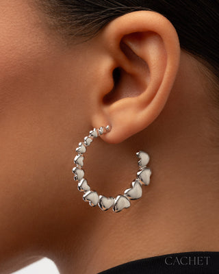 Amicale - Rhodium-Plated Heart Hoop Earrings - CACHET by Paparazzi