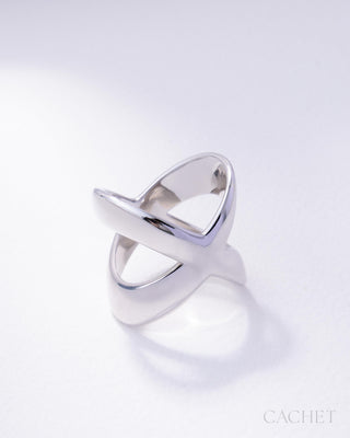 Capricieuse  - Size 8 -  Rhodium-Plated Cross Ring - CACHET by Paparazzi