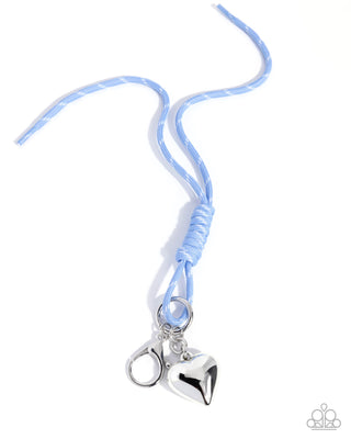 Adorably Austen - Blue - Cord Silver Heart Paparazzi Bag Charm