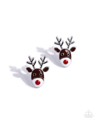 Rudolph Red Carpet silver reindeer Christmas post earrings front view