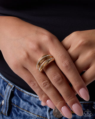 Dabbling in Dazzle gold textured rhinestone ring alternate view