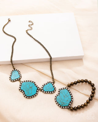 Complete Look - Brass - Digging Deep Necklace & Earthy Excavation Bracelets - Brass Turquoise Set