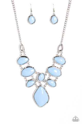 Dreamily Decked Out - Blue - Asymmetrical Bead Paparazzi Short Statement Necklace