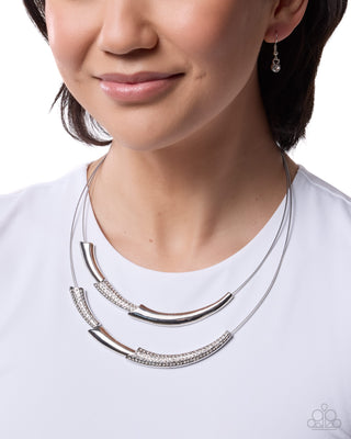 Abstract Actress white rhinestone and silver tiered short necklace, model view