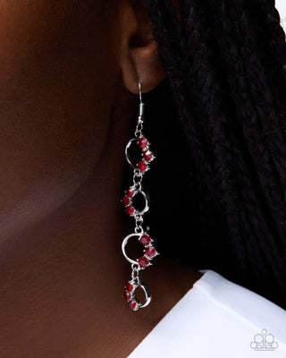Chic Calling red rhinestone silver fishhook earrings modeled