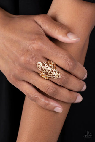 Curled Crown - Gold - Filigree Paparazzi Ring