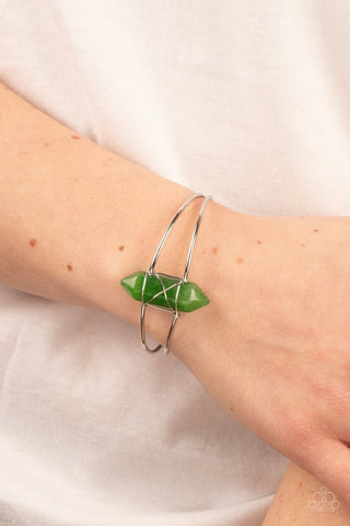 Terra Transcendence - Green - Wire-Wrapped Jade Stone Paparazzi Cuff Bracelet