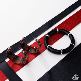 Fabulous Flannel - Brown Earrings - Sunset Sightings December 2025 - Paparazzi Accessories