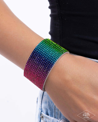 Fade Out - Multi - Ombré Rainbow Rhinestone Paparazzi Snap Wrap Bracelet - Black Diamond Exclusive