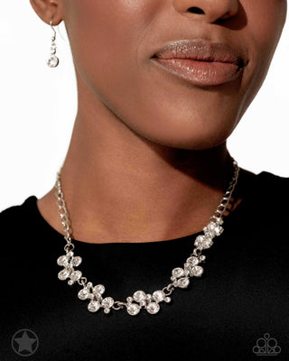 Hollywood Hills - White - Rhinestone Cluster Paparazzi Short Necklace