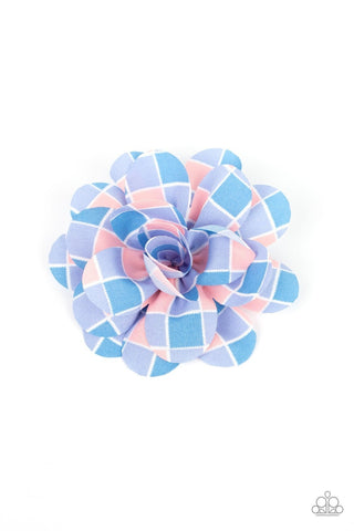 Gingham Garden - Blue - Plaid Flower Paparazzi Hair Clip
