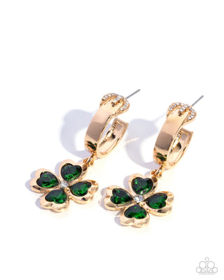 Lavish Luck - Gold - Shamrock Paparazzi Hoop Earrings