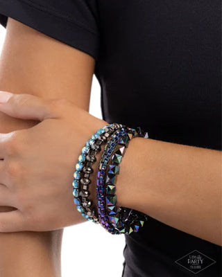 Punk Pattern - Multi - Blue Oil Spill Gunmetal Paparazzi Stretchy Bracelet - Black Diamond Exclusive