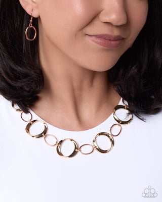 Ring Retrospect gold and copper abstract rings necklace modeled
