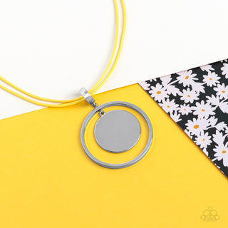 Rural Reflection - Yellow - Silver Disc Leather Cord Paparazzi Long Necklace