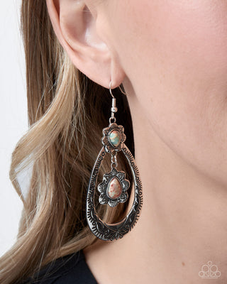 Sensible Serenity multicolored marbled teardrop silver fishhook earrings modeled