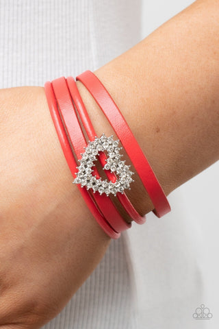Wildly in Love, Red, Rhinestone Heart Leather Paparazzi Magnetic Bracelet, additional product photo 2