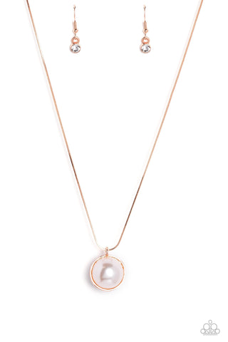 Haute Hybrid - Copper - White Pearl and Rhinestone Reversible Paparazzi Short Necklace